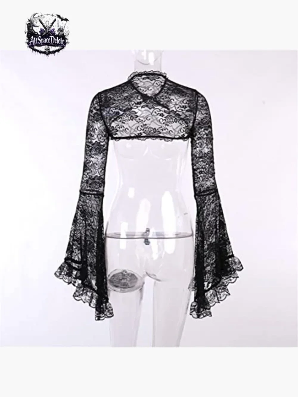 Mesh Crop Top Long Sleeve Blouse Fitted Polyester Spandex Rave Festival - Picture 5 of 7